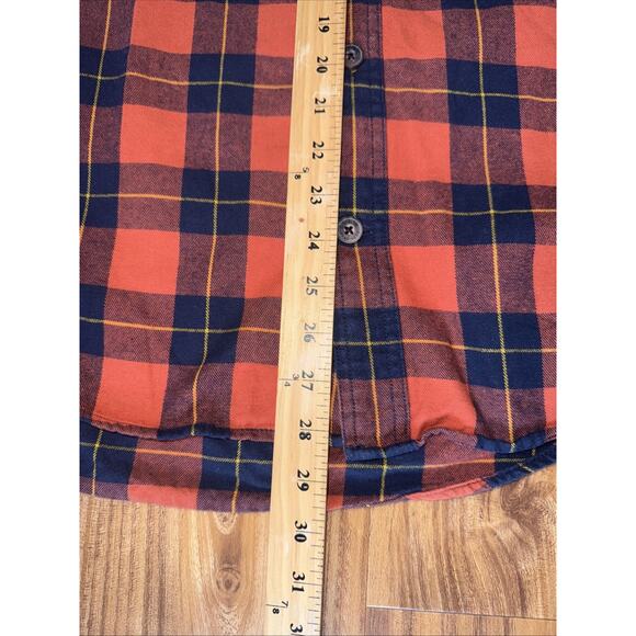 Duluth Trading Flannel Long Sleeve Shirt M Mens Buffalo Plaid‎ Orange Trim Fit - Picture 4 of 4
